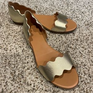 J. Crew gold scalloped sandals. Ladies size 8.